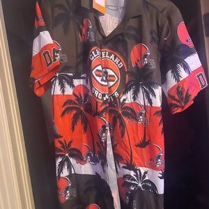 Black and Orange Button Down Shirt with Tropical Design